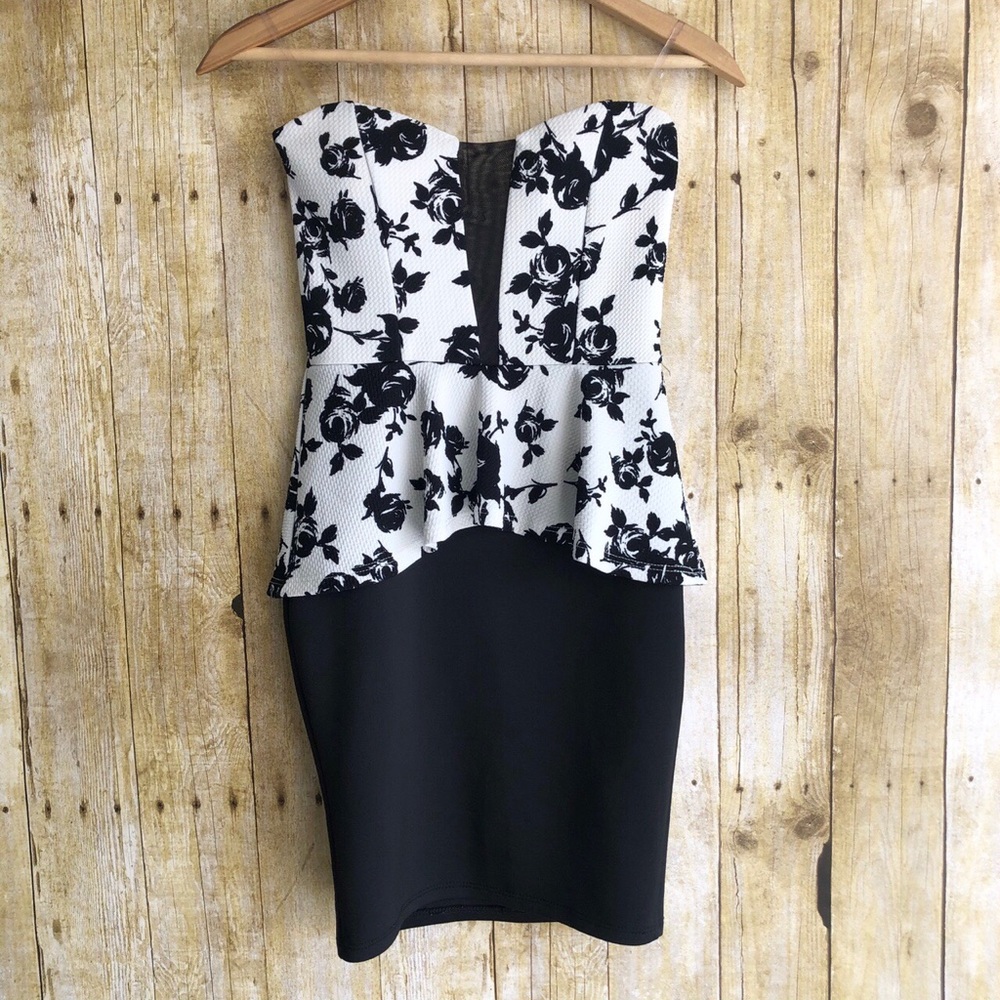Peplum Floral Print Tube Top Mini Dress